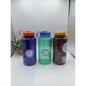 LOT Of 3 Nalgene 32oz Wide Mouth Water Bottle Periwinkle BPA Free USA NEW Active